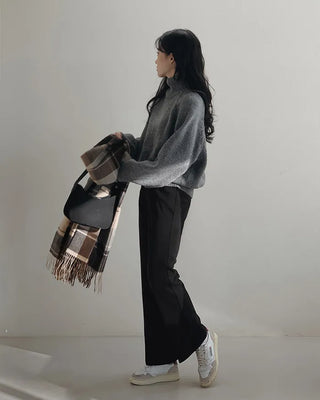Warm fleece-lined semi-bootcut slacks