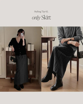 (set) Striped shirt & skirt set