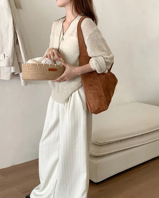 [A must-have for those who carry a lot of belongings] Suede Big Tote Bag/Shoulder Bag