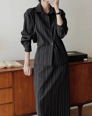 (set) Striped shirt & skirt set