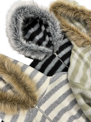 (3 colors) Striped Fur Hoodie