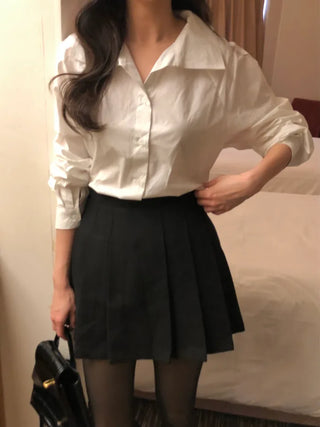(2 colors) Wide collar blouse