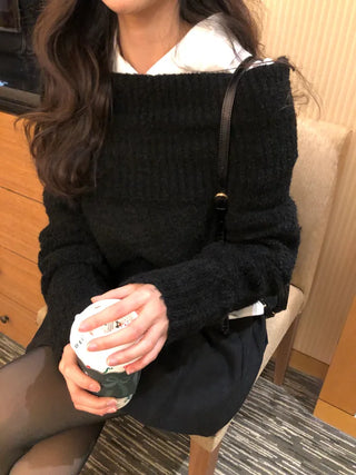 (3 colors) Wool Off-Shoulder Knit