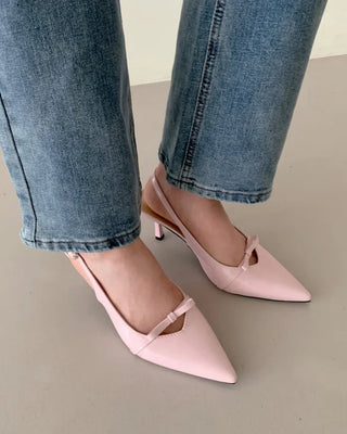Pointed-toe ribbon slingback heels (4 colors)