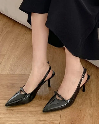 Pointed-toe ribbon slingback heels (4 colors)
