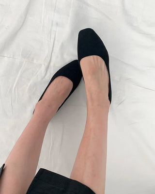 (3 colors) Suede Square Toe Mid-Heel Pumps