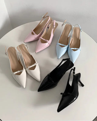 Pointed-toe ribbon slingback heels (4 colors)