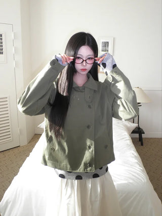 (3 colors) High-neck trench jacket