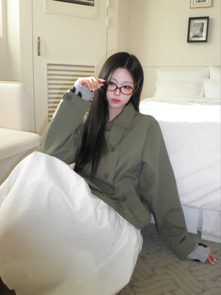 (3 colors) High-neck trench jacket