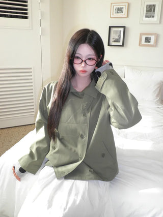 (3 colors) High-neck trench jacket
