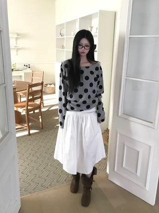 (3 colors) Polka Dot One-Shoulder T-Shirt