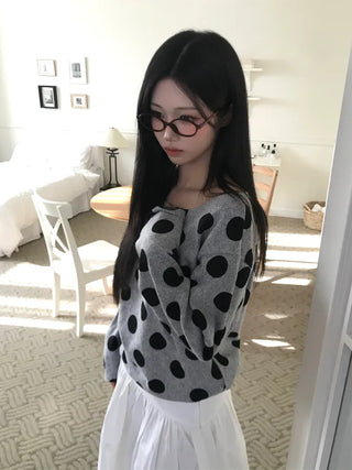(3 colors) Polka Dot One-Shoulder T-Shirt