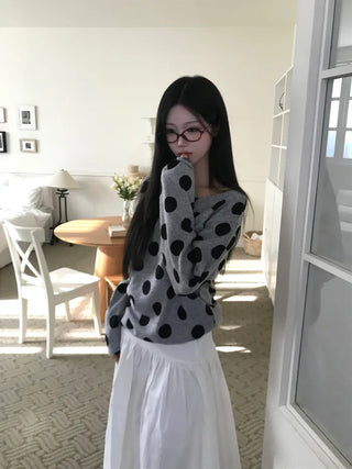 (3 colors) Polka Dot One-Shoulder T-Shirt
