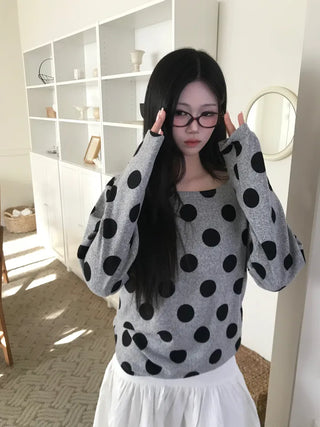 (3 colors) Polka Dot One-Shoulder T-Shirt