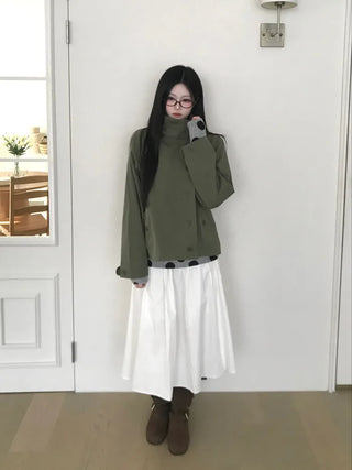 (3 colors) High-neck trench jacket