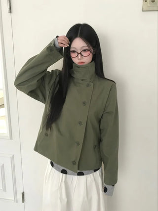 (3 colors) High-neck trench jacket