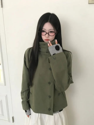 (3 colors) High-neck trench jacket
