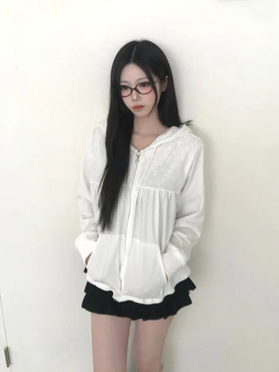(3 colors) Vintage Lace Zip-Up Hoodie