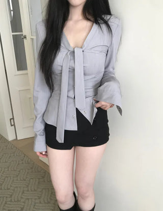 (3 colors) Buttoned wrap mini skirt