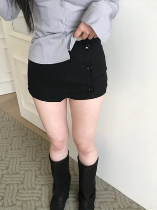 (3 colors) Buttoned wrap mini skirt