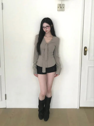(3 colors) Buttoned wrap mini skirt