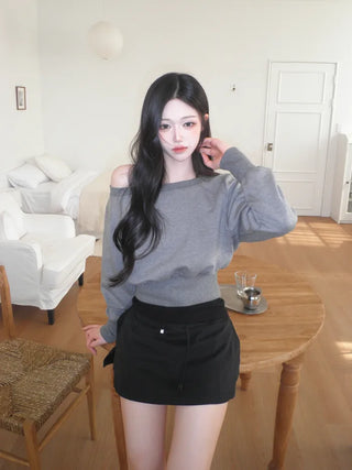 (2 colors) Strap Cotton Skirt Pants