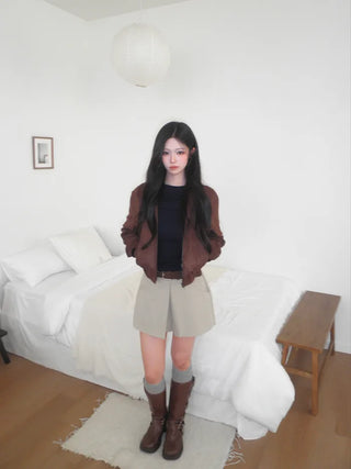 (set) (2 colors) Slit Mini Skirt Pants