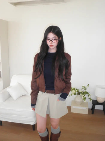 (2 colors) Cropped Suede Blouson