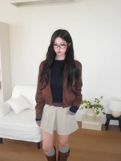 (2 colors) Cropped Suede Blouson