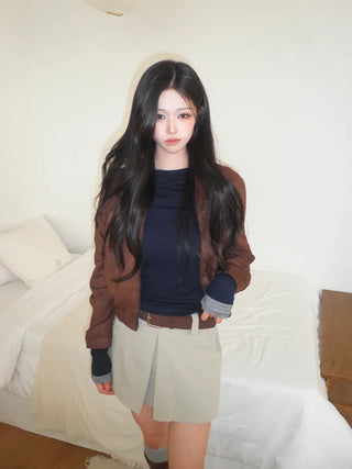 (2 colors) Cropped Suede Blouson