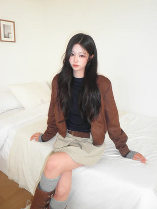 (2 colors) Cropped Suede Blouson