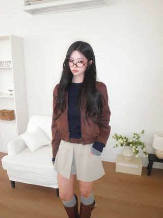 (2 colors) Cropped Suede Blouson