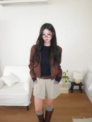 (2 colors) Cropped Suede Blouson