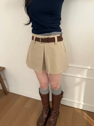 (set) (2 colors) Slit Mini Skirt Pants