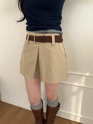 (set) (2 colors) Slit Mini Skirt Pants