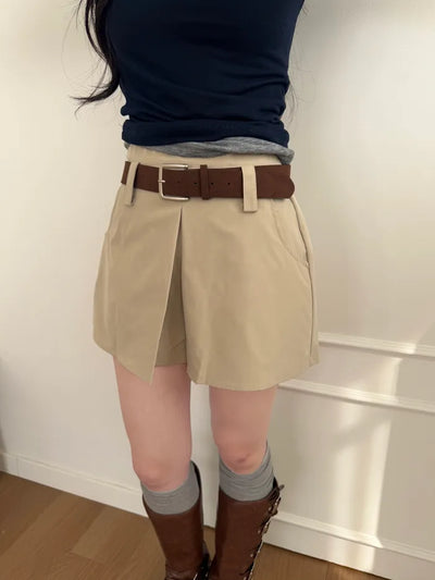 (set) (2 colors) Slit Mini Skirt Pants