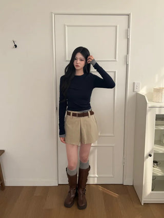 (set) (2 colors) Slit Mini Skirt Pants
