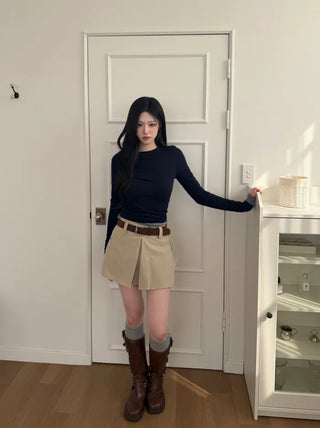(set) (2 colors) Slit Mini Skirt Pants