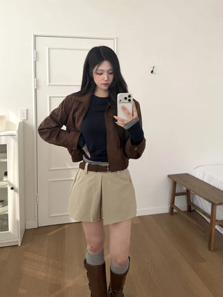 (2 colors) Cropped Suede Blouson