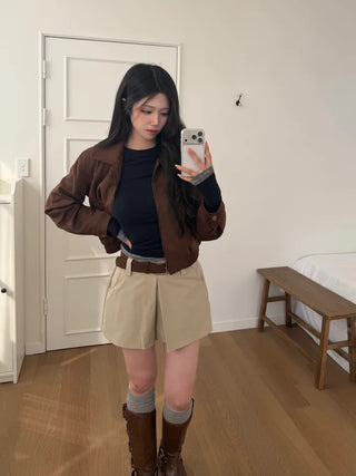 (set) (2 colors) Slit Mini Skirt Pants