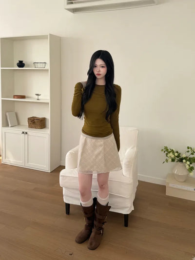 (2 colors) Checked Chiffon Mini Skirt