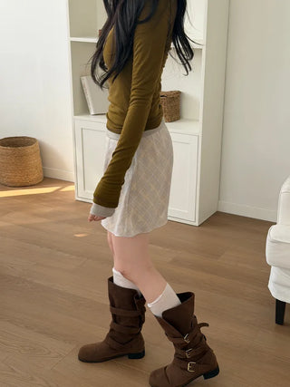 (2 colors) Checked Chiffon Mini Skirt