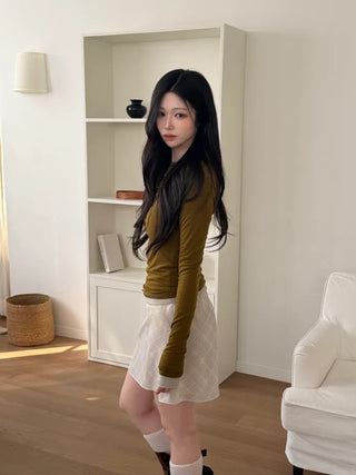 (2 colors) Checked Chiffon Mini Skirt