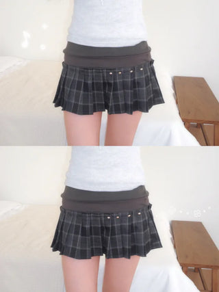 Studded check mini skirt