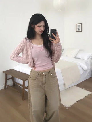 (2 colors) Back Button Wide Jeans