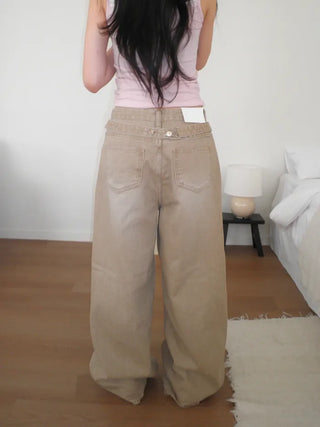 (2 colors) Back Button Wide Jeans