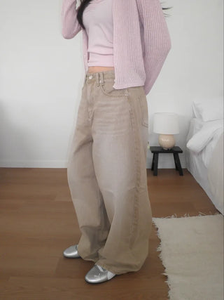 (2 colors) Back Button Wide Jeans