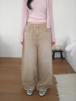 (2 colors) Back Button Wide Jeans