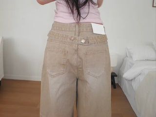 (2 colors) Back Button Wide Jeans