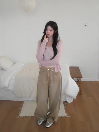 (2 colors) Back Button Wide Jeans